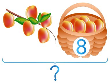 Çocuklar için eğitici oyunlar, matematiksel ekleme, şeftali ile örnek.