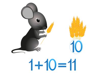  Çocuklar için eğitici oyunlar, matematiksel ekleme, spikelets ile örnek.