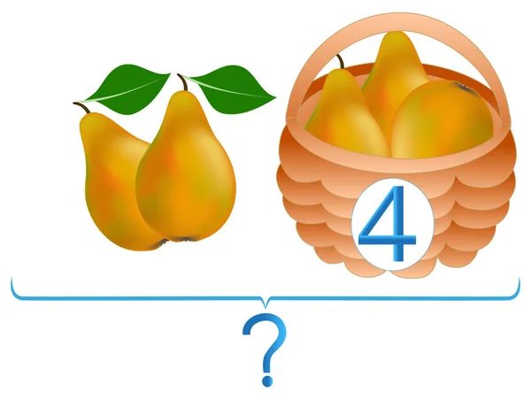Jogos educativos para crianças, adição matemática, exemplos com peras . — Vetor de Stock