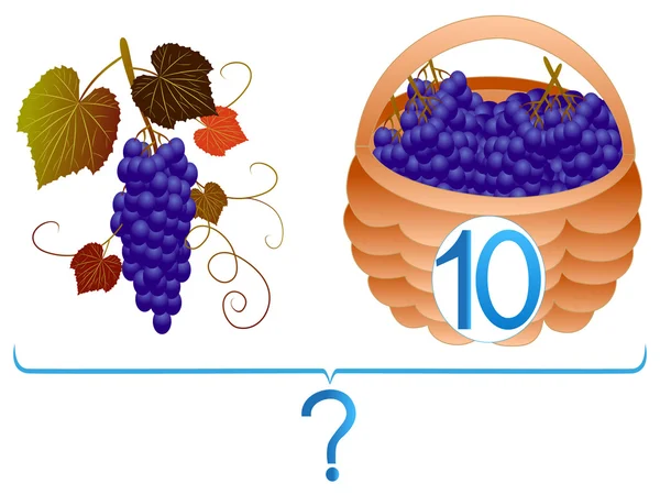 Juegos educativos para niños, adición matemática, ejemplos con uvas . — Vector de stock