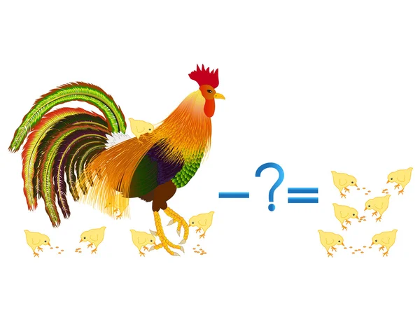 Pedagogiska spel för barn, subtrahera, exempel med kycklingar. — Stock vektor
