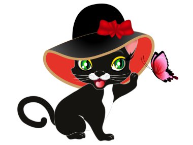 Bir kelebek ile oynayan yavru kedi.