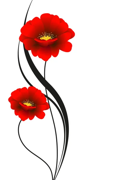 Květinové pozadí s červenými květy, designový prvek. — Stockový vektor