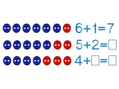 Çocuklar için eğitici oyunlar, yedi bileşimi, düğmeleri ile örnek.