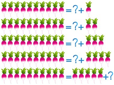  Çocuklar için eğitici oyunlar, on kompozisyon üzerinde, örnek turp.