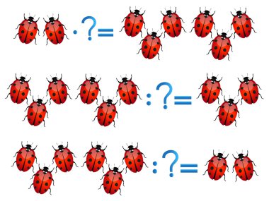 Bölünme ve çarpma eylem ilişkisi, ladybirds ile örnekler.