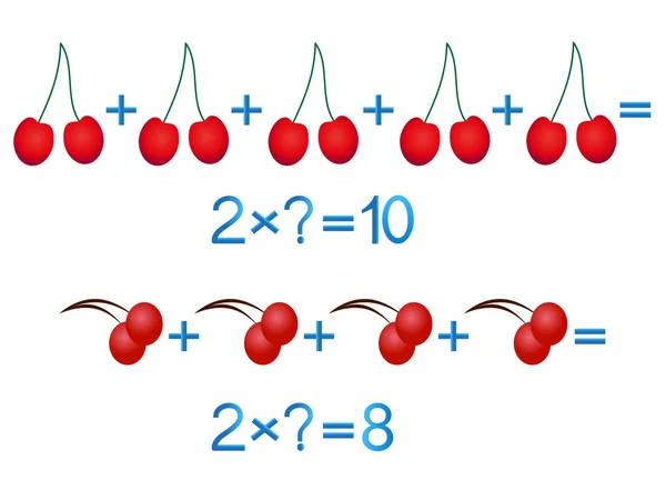 Jeux éducatifs pour les enfants, action de multiplication, exemple avec des baies . — Image vectorielle