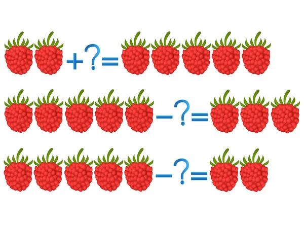 Action relation d'addition et de soustraction, exemples avec framboise . — Image vectorielle