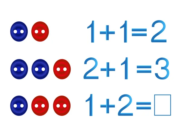 Juegos educativos para niños, sobre la composición de los dos y tres, ejemplo con botones . — Vector de stock