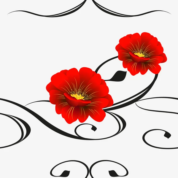 Nahtloses Muster mit roten Blüten. — Stockvektor