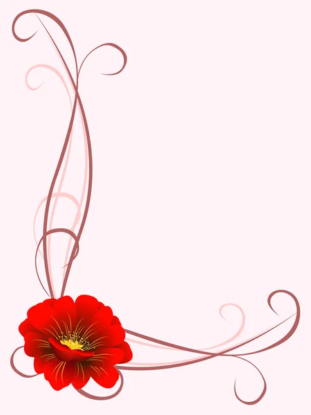 Eckornament mit roter Blume. — Stockvektor