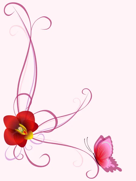 Floral φόντο με ορχιδέα και πεταλούδα. — Διανυσματικό Αρχείο