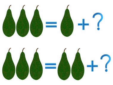 Çocuklar için eğitici oyunlar, bu üçünün kompozisyonu, örneğin avokado ile.