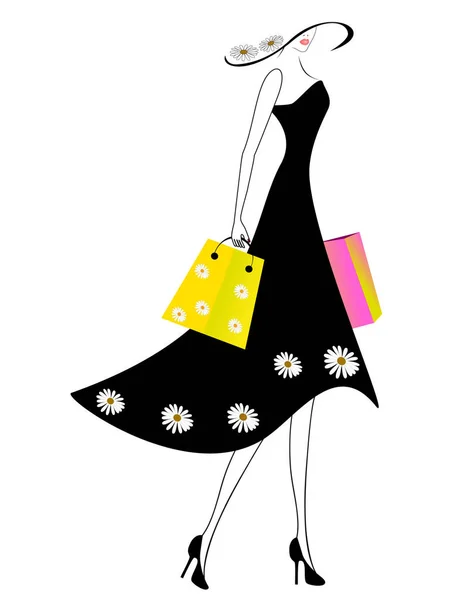 Mujer Con Bolsas Compras — Vector de stock