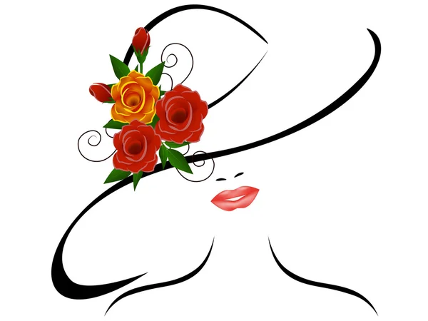 Chica en sombrero con rosas . — Vector de stock