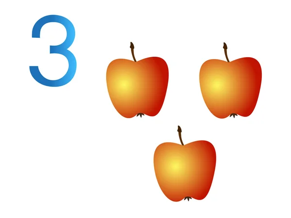 Número tres, manzanas. . — Vector de stock