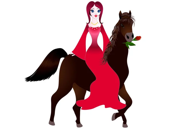 Dívka v šatech na koni. — Stockový vektor
