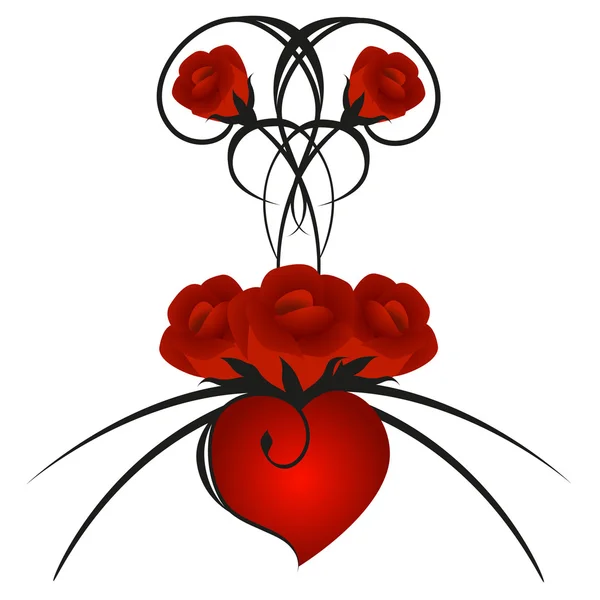 Diseño con rosas y corazón . — Vector de stock