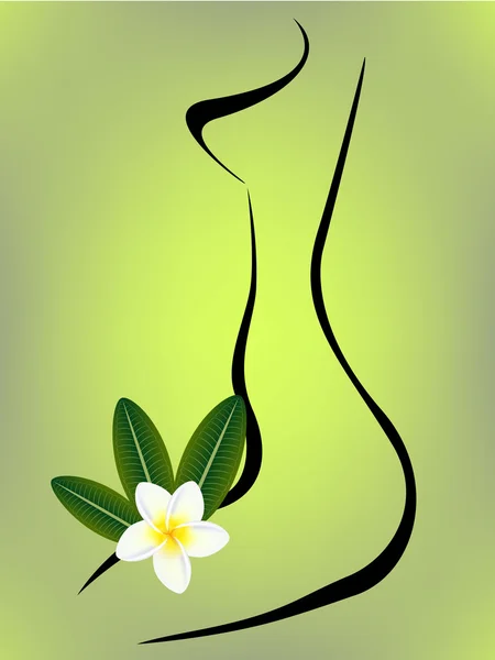 Cuerpo femenino con plumeria frangipani flor . — Vector de stock