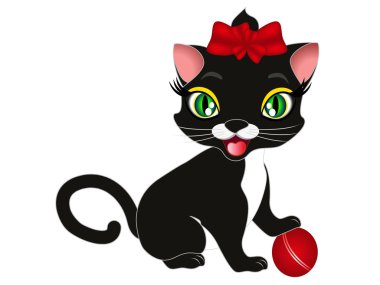 Bir topla oynamayı çizgi film siyah kedi.