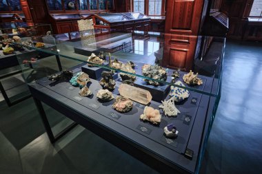 Oslo, Norveç - 6 Eylül 2025: Oslo Doğal Tarih Müzesinde Mineral Koleksiyonu