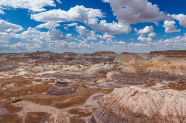 ABD 'nin Arizona eyaletindeki Petrified Desert Ulusal Parkı' ndaki oluşumların manzarası..