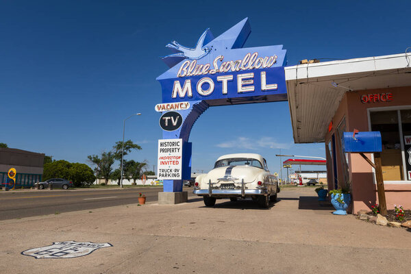 Tucumcari, New Mexico - July 9, 2014: The historic Blue Swallow Motel, along the US Route 66, in the city of Tucumcari, New Mexico.