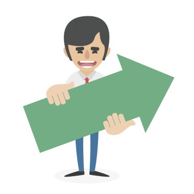 Yeşil ok tutmak gülümseyen adam