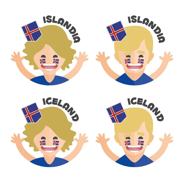 Ječící fotbalový fanoušek s obličejem maloval na Islandu — Stockový vektor