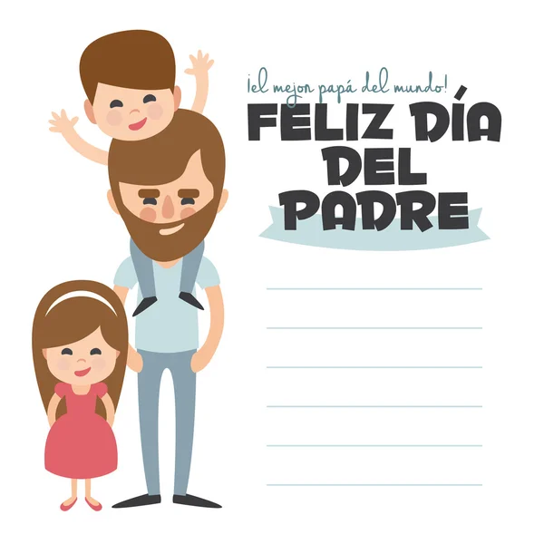 Tarjeta del día de los Padres felices. Conjunto de elementos vectoriales. Papá con barba e hijo. Escrito en español — Archivo Imágenes Vectoriales