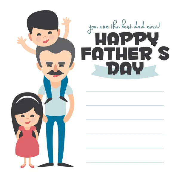 Tarjeta del día de los Padres felices. Conjunto de elementos vectoriales. Papá con bigote e hijos . — Archivo Imágenes Vectoriales