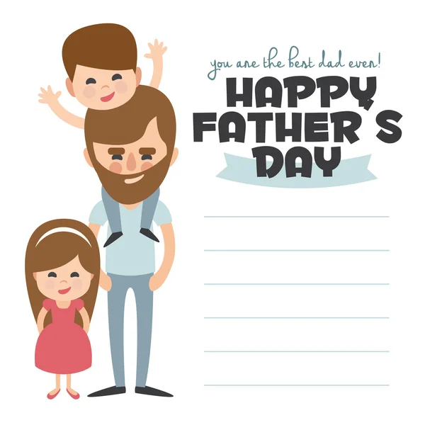 Tarjeta del día de los Padres felices. Conjunto de elementos vectoriales. Papá con barba e hijos. Escrito en español — Vector de stock