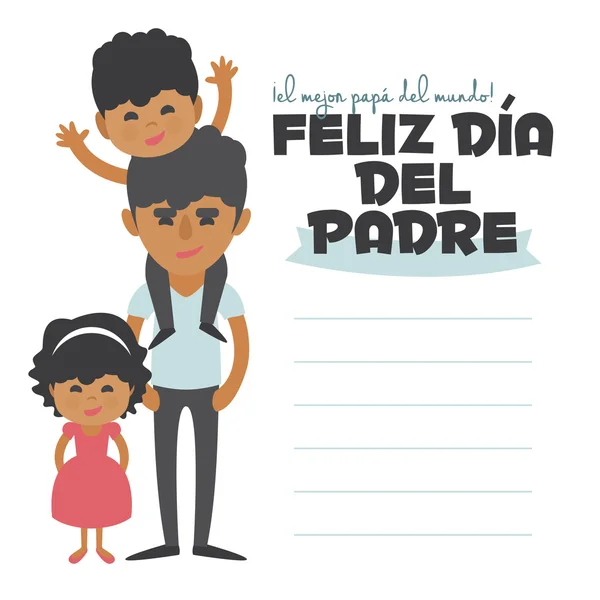 Biglietto di auguri per i Padri. Set di elementi vettoriali. Papà con figli. Scritto in spagnolo — Vettoriale Stock