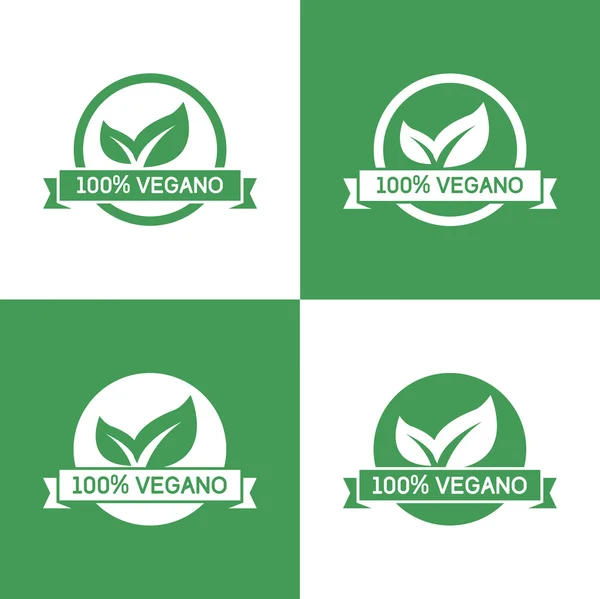 Ikon makanan vegan, satu set lencana, lambang dan vektor prangko yang ditulis dalam bahasa Inggris - Stok Vektor