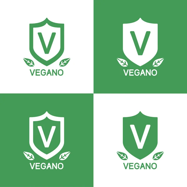 Ícones Vegan food, set of badges, emblemas e selos vetor escrito em Inglês —  Vetores de Stock