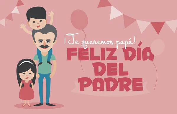 Feliz día de los Padres tarjeta rosa. Conjunto de elementos vectoriales. ¡Te queremos, papá! Feliz Día del Padre, escrito en español — Archivo Imágenes Vectoriales