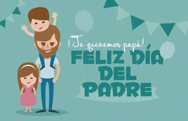 Feliz día de los Padres tarjeta verde. Conjunto de elementos vectoriales. ¡Te queremos, papá! Feliz Día del Padre, escrito en español — Vector de stock