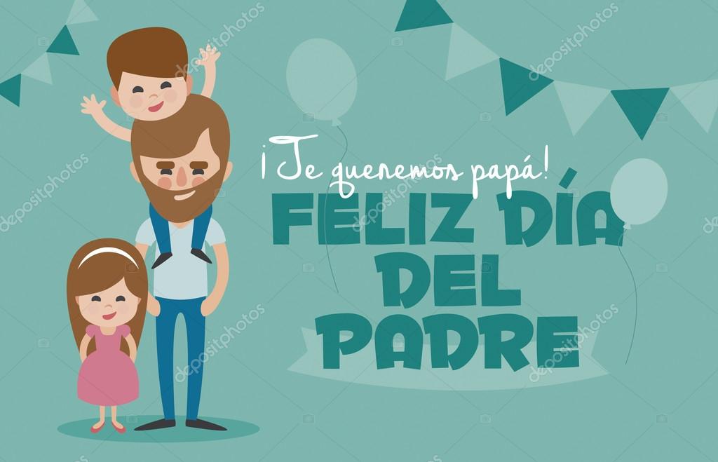 Happy Fathers day green card. Vector Element Set. We love you Dad! Happy Father's Day, written in Spanish