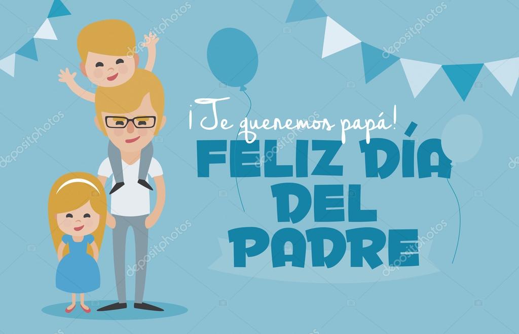 Happy Fathers day blue card. Vector Element Set. We love you Dad! Happy Father's Day, written in Spanish