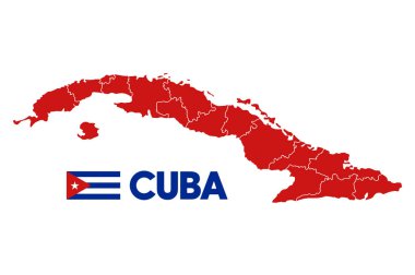 Ulusal bayrak taşıyan Küba silueti haritası. Vektör illüstrasyonu