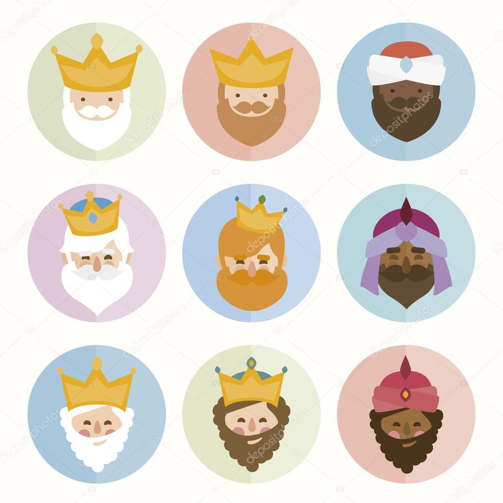 the three kings of orient isolated. 3 magi. icons vector set