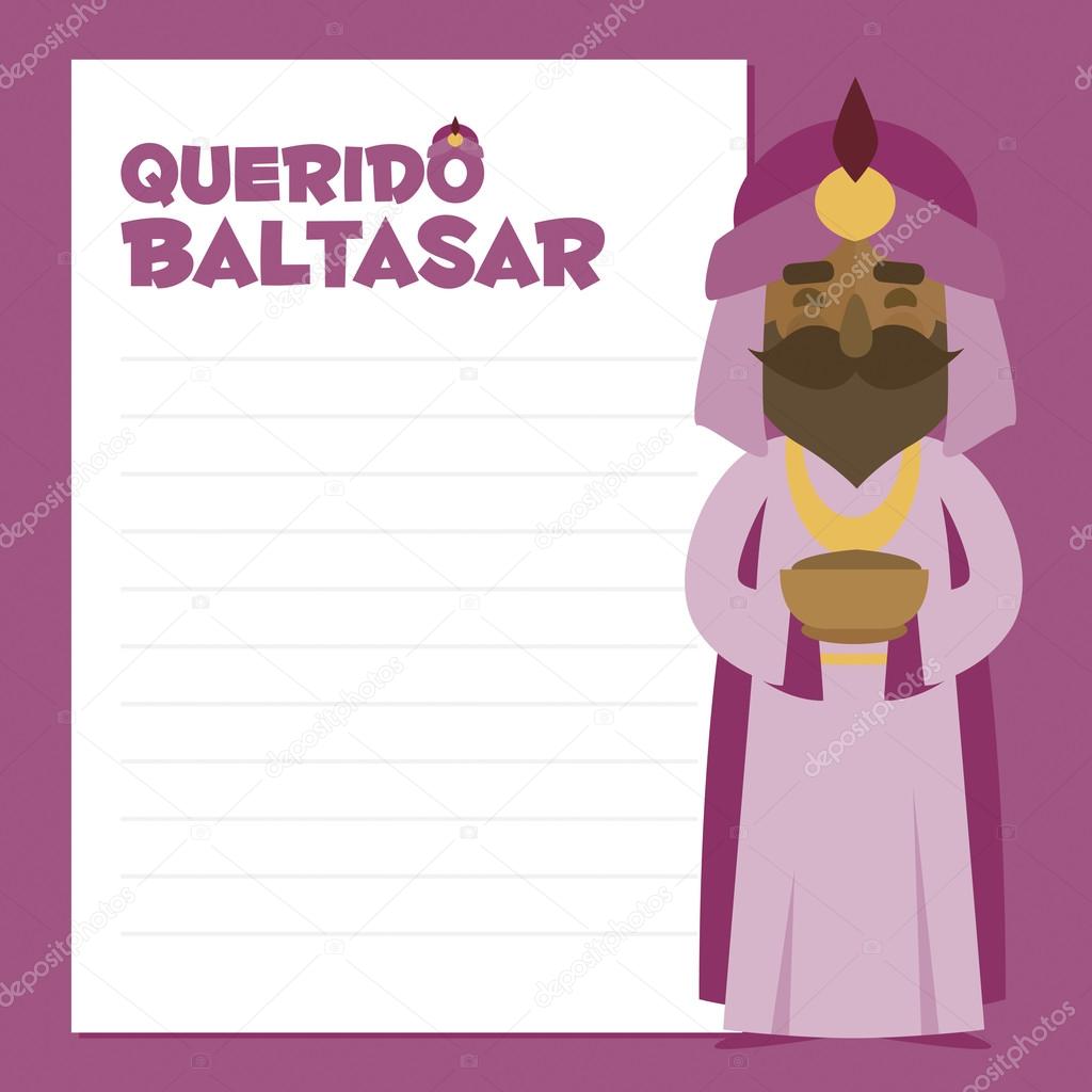 king Balthazar. vectorized letter on a yellow background