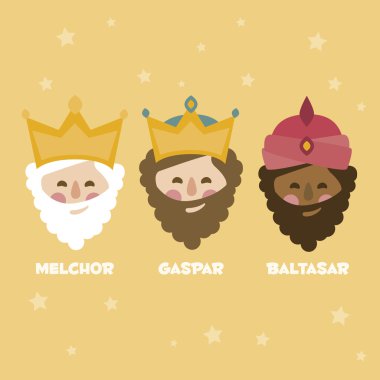 The three Kings of Orient, wise men, 3 magi icons vector set clipart