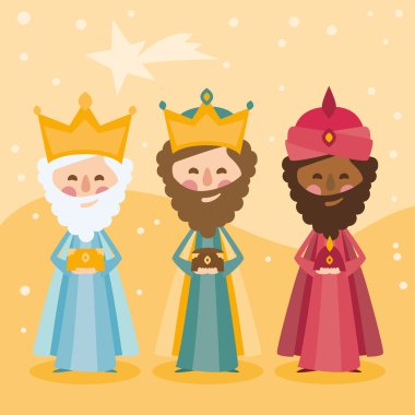 the three kings of orient on a yellow background clipart