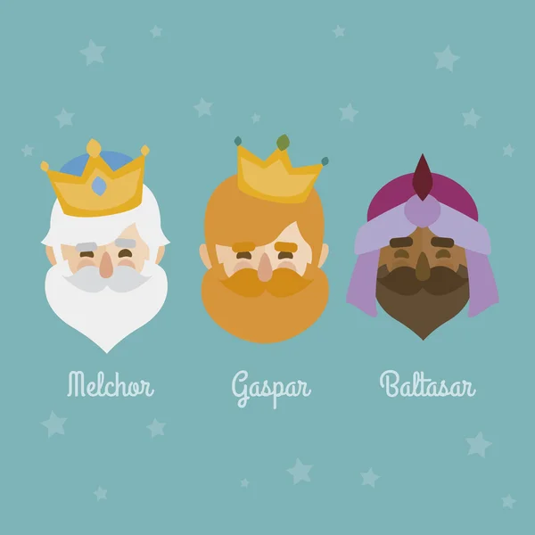 Los tres reyes de Oriente, hombres sabios, 3 iconos magos vector conjunto — Vector de stock