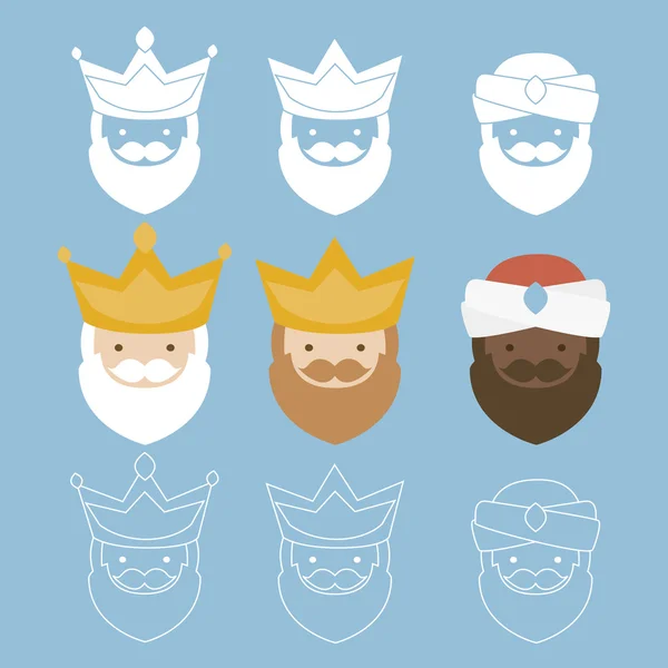 The three kings of orient. 3 magi icons vector set — Stock Vector