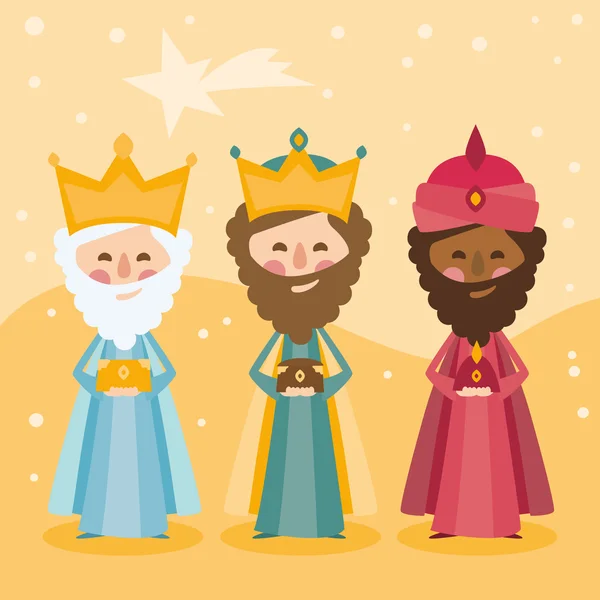 Los tres reyes de oriente sobre un fondo amarillo — Vector de stock