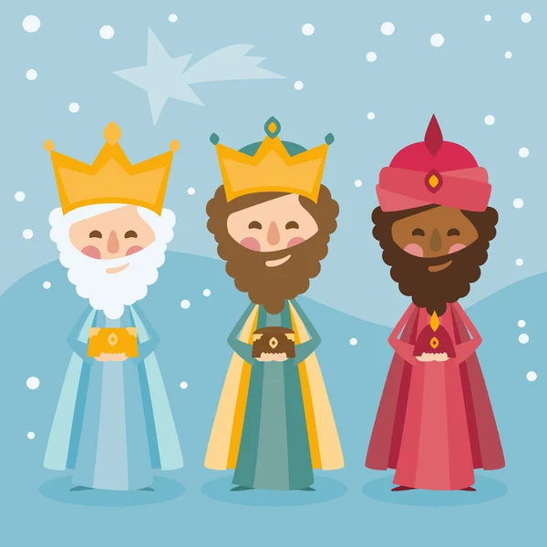 Los tres reyes de oriente sobre un fondo azul — Vector de stock