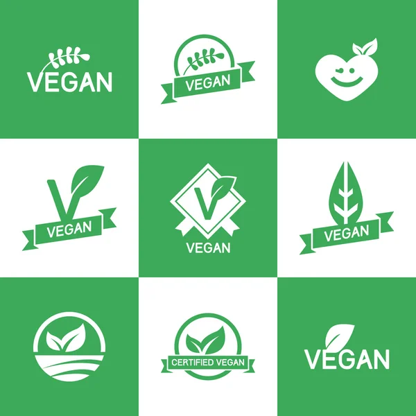 Set 6 simgeleri Vegan gıda, rozetler, amblem ve pul vektör ayarla