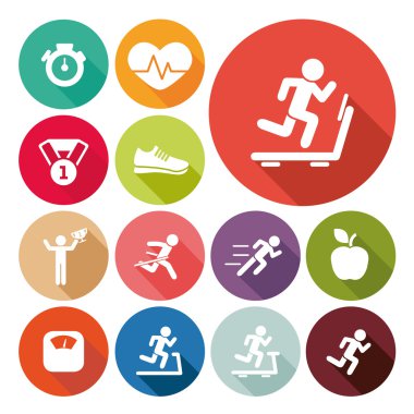 çalışan ve sağlıklı yaşam tarzı düz Icons set